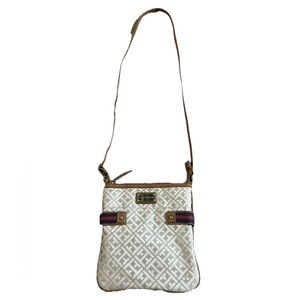 TOMMY HILFIGER Women's Signature Cross-body Shoulder Bag Messenger White Brown
